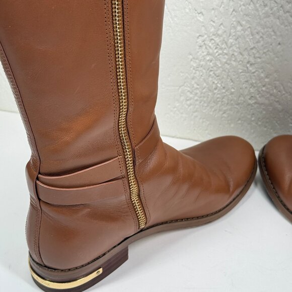 Michael Kors Arley Knee High Boots Brown Leather Round Toe Zip Size 6.5M - Picture 10 of 11